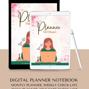 Planner Notebook - Digital Planner | Monthly, Weekly, Daily Planner & Self Care Checklist | Printable Planner Template