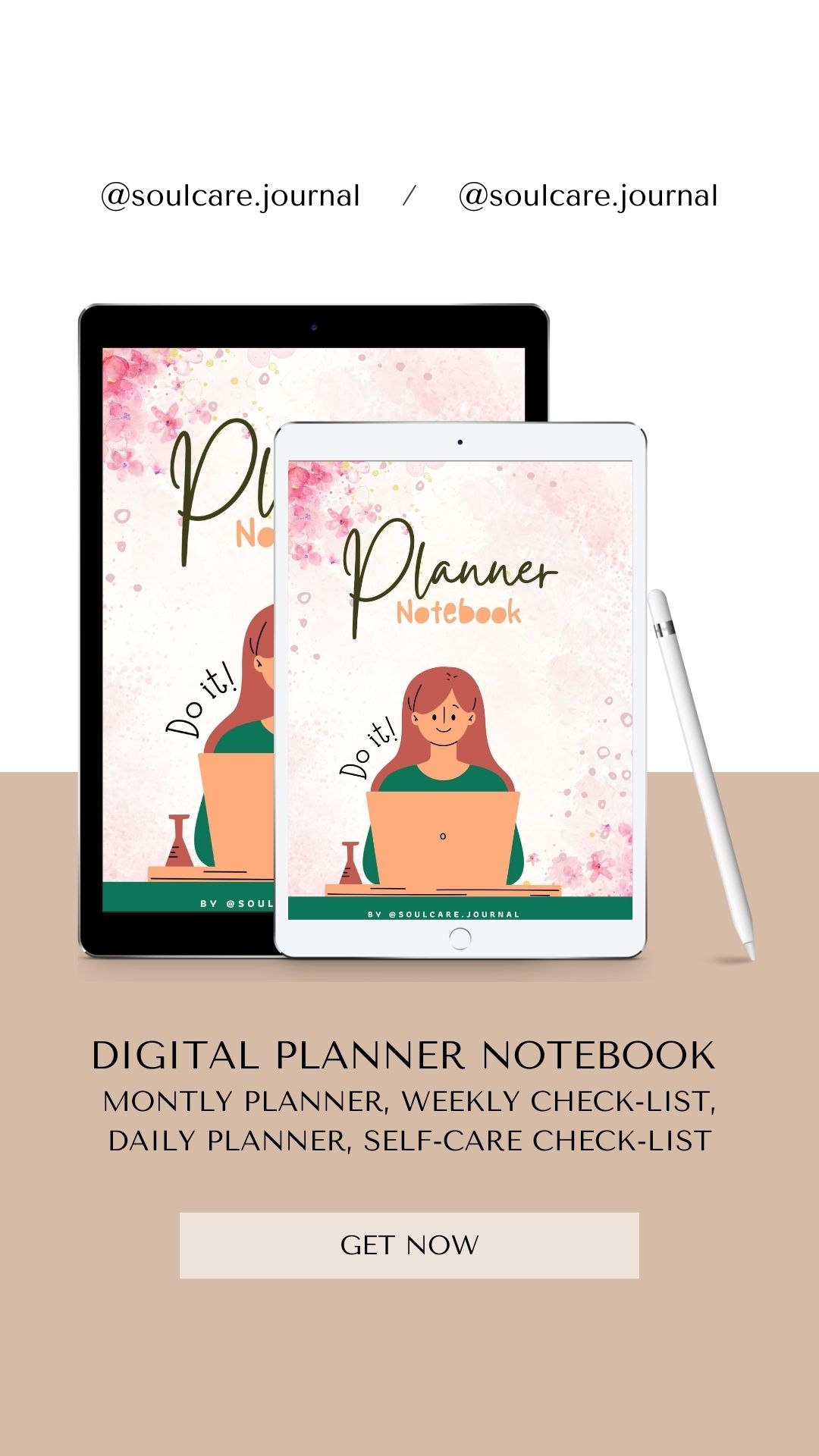 Planner Notebook - Digital Planner | Monthly, Weekly, Daily Planner & Self Care Checklist | Printable Planner Template